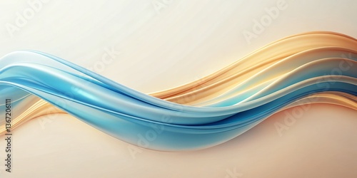 Abstract Beige and Blue Gradient Wave Lines on White Background - Modern Minimalist Art