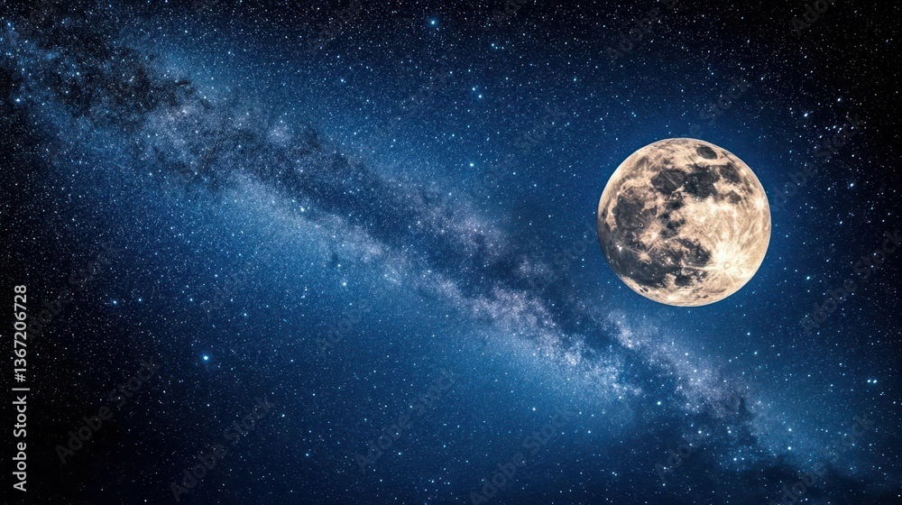 Fototapeta premium Majestic Full Moon Surrounded by a Sea of Stars in the Night Sky