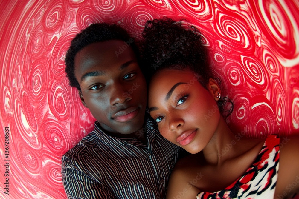 Valentine's day, enamored couple: remarkable bold image of loving black young lovers. Sign of love and affection. Commercial marketing design idea art. Modern couple. Affectionate gaze. Valentine's day, enamored couple: remarkable bold image of loving black young lovers. Sign of love and affection. Commercial marketing design idea art. Modern couple. Affectionate gaze.