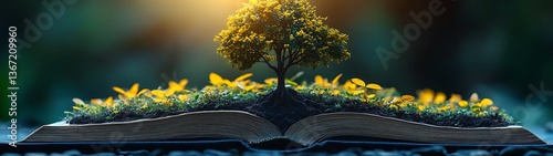 Tree growing from book.