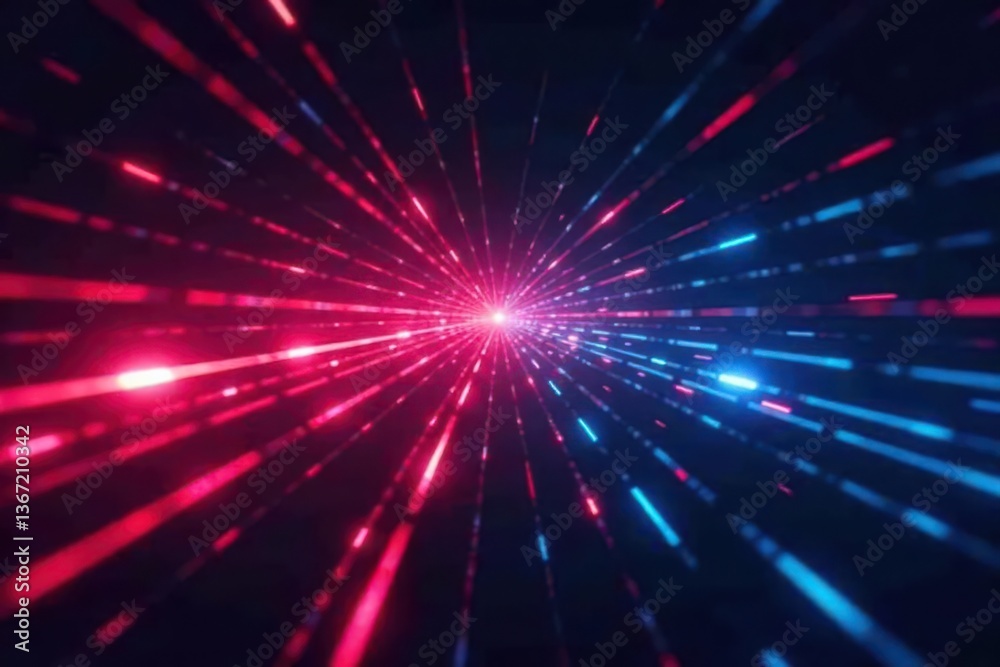 Obraz premium Abstract red & blue light beams intersect, forming dynamic digital grid , fast, motion