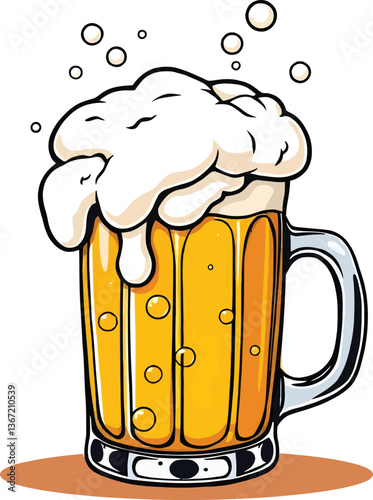 Illustration Of A Big Frothy Mug of Beer Flat Illustration