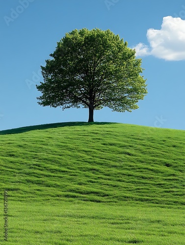 Tree on green hill.