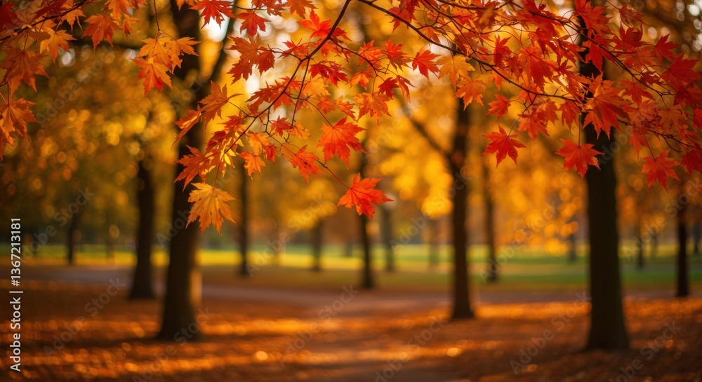 Naklejka premium Autumn Pathway with Sun Glow