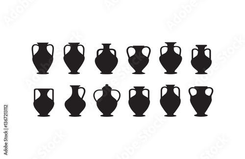 Amphora Vase Icons Collection Traditional Greek Jars