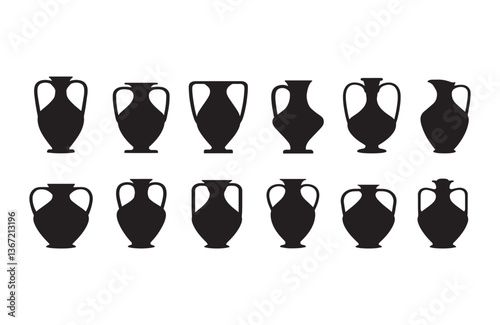 Amphora Vase Icons Collection Traditional Greek Jars