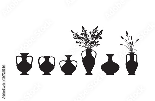 Black jug and amphora silhouette illustrations on white background