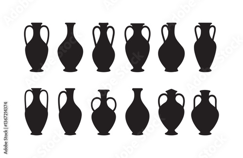 Handcrafted vase shapes in bold black silhouette for design use