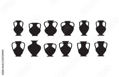 Amphora Vase Icons Collection Ancient Clay Jugs