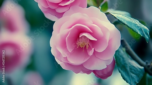Beautiful pink flowers with their delicate petals and lush greenery