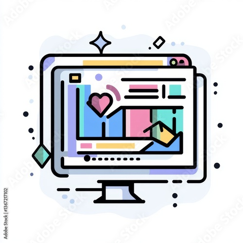 Colorful computer screen displaying data graphs and a heart symbol