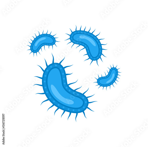 Viruses, germs and bacteria, microorganism types. Illness or disease microscopic cells and infection, microbes and antibodies. Dangerous pathogen, microbiology. Vector illustration