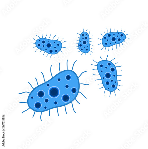 Viruses, germs and bacteria, microorganism types. Illness or disease microscopic cells and infection, microbes and antibodies. Dangerous pathogen, microbiology. Vector illustration