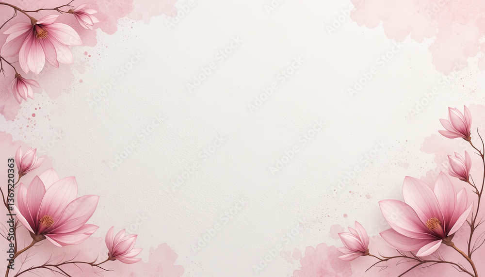 Fototapeta premium Pink Magnolia Bloom Frame Textured Flower Design A Delicate Background Image for Floral Digital Spaces