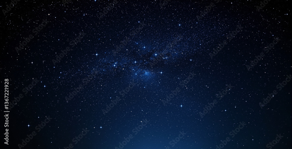 Obraz premium Beautiful starry night sky with numerous bright stars on a deep blue background. A peaceful nature landscape conveying serenity and vastness. Ai generative