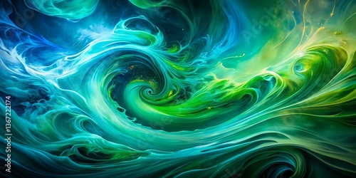 Abstract Green Blue Swirling Pattern, Vibrant Flowing Textures, Long Exposure Photography