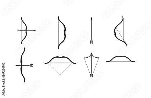 Strong silhouette visuals of hunting bows and arrows designed for digital use, game interface, or branding art