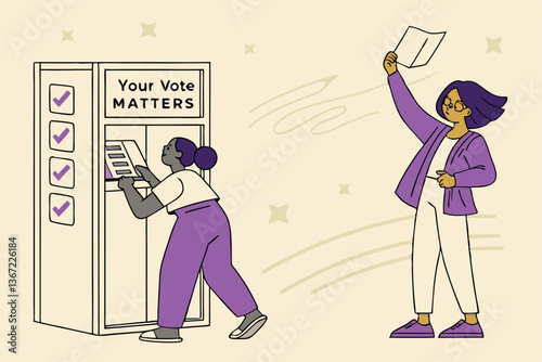 Hand Casting Ballot Into Vote Box - Election Voting Process with Checked Ballots and Paper Voting Forms