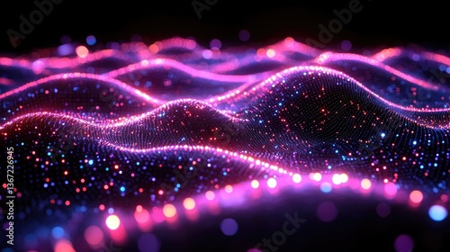 Glowing particle wave, abstract background, digital art