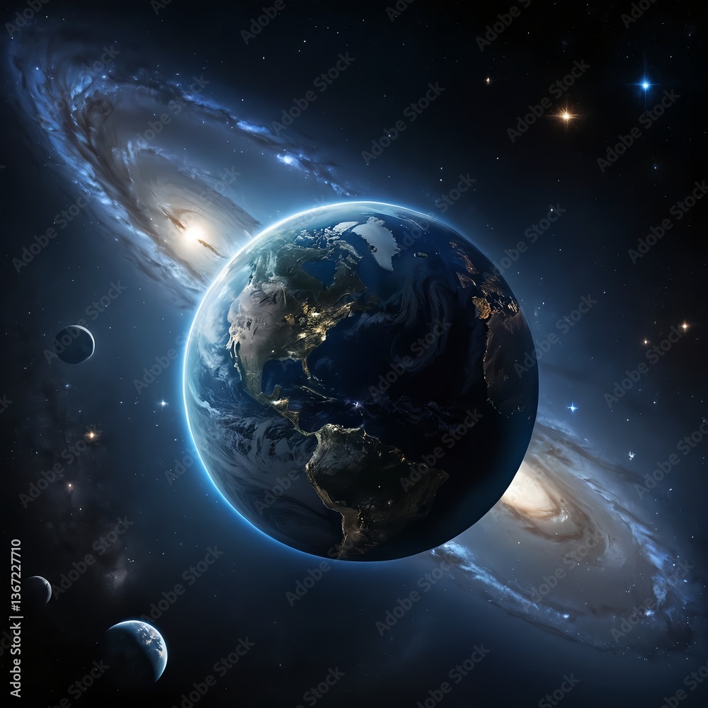 Obraz premium Earth from Space with Galaxy