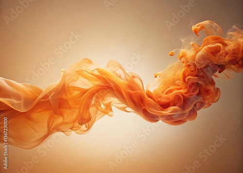 Abstract Orange Smoke Wisps, Fire Silk, Fluid Design, Neutral Background, Artistic Portrait