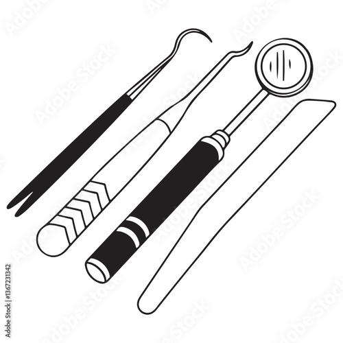 Set of vector dental instrument icons and design elements