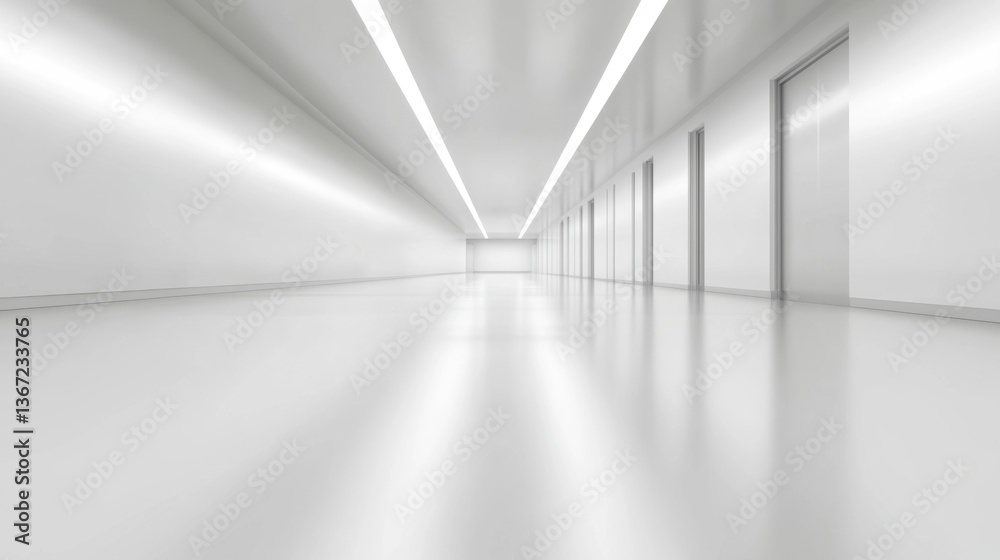 Fototapeta premium Futuristic White Hallway with Symmetrical Perspective