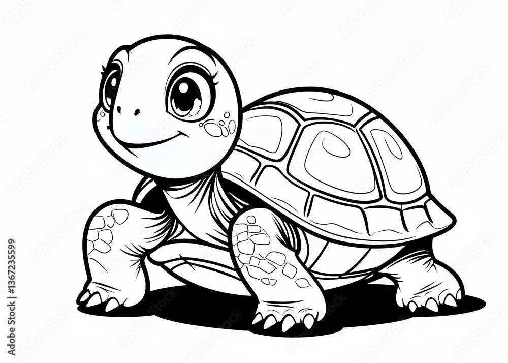 Obraz premium Happy cartoon turtle with a smiling face and green shell in a fun, cute, and cheerful style