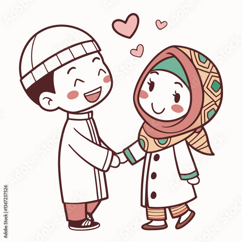 Cute man and women muslim character couple of islamic character cartoon