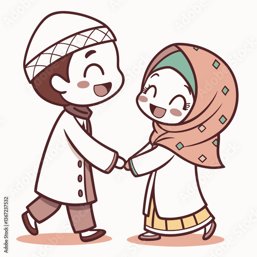 Cute man and women muslim character couple of islamic character cartoon