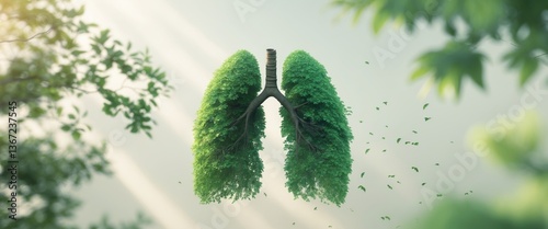 Healthy lungs represented by lush green trees.