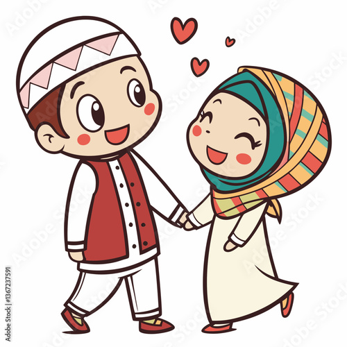 Cute man and women muslim character couple of islamic character cartoon