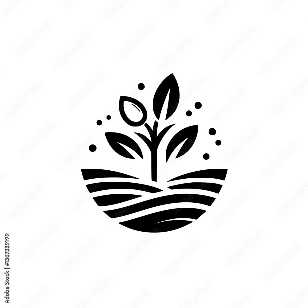 Fototapeta premium Seedling Rising: Minimalist Black and White Nature Symbol