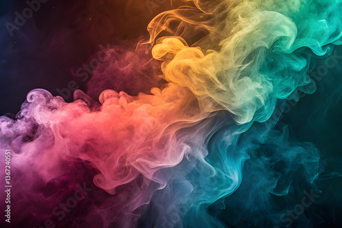 Explosion of colored powder on black background. Colorful rainbow Holi paint color powder explosion  wide panorama background.
