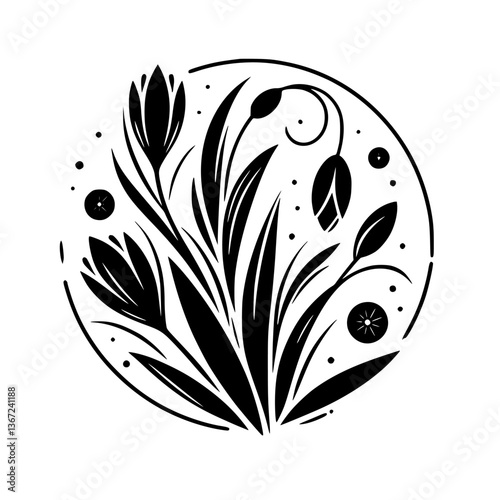 Minimalist Floral Composition: Circle of Life in Black & White