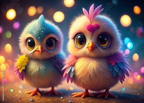 Adorable Baby Chicks Cartoon Illustration, High Depth of Field