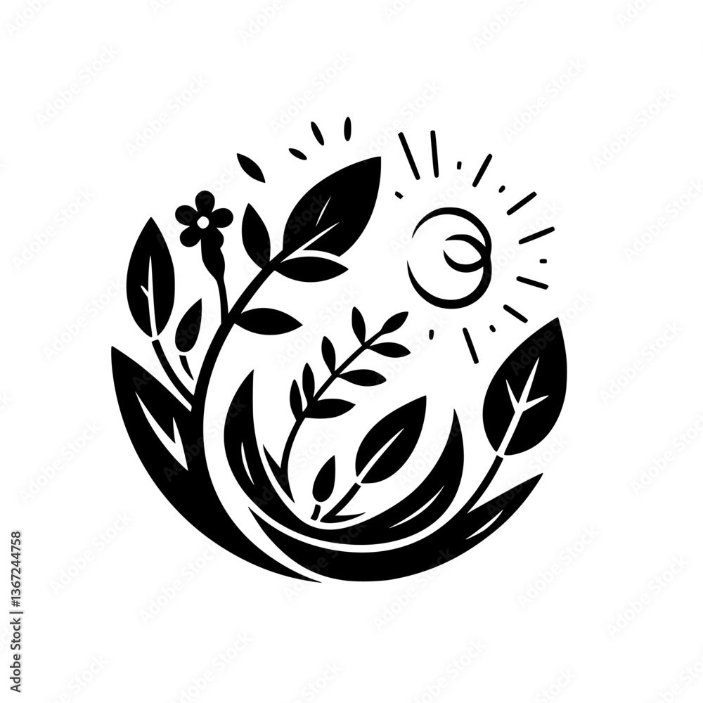 Fototapeta premium Black & White Floral Circle: Nature's Embrace