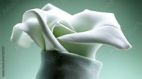 A delicate white flower blossoms against a soft green backdrop