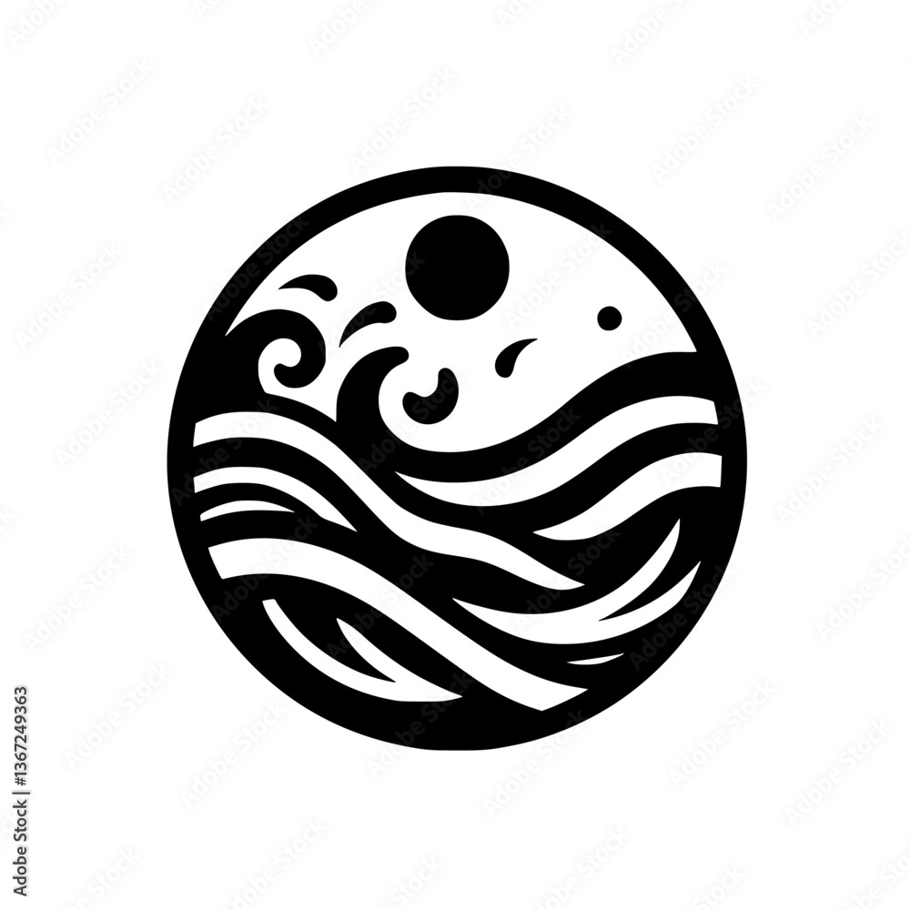 Fototapeta premium Serene Waves & Sun: Minimalist Ocean Design