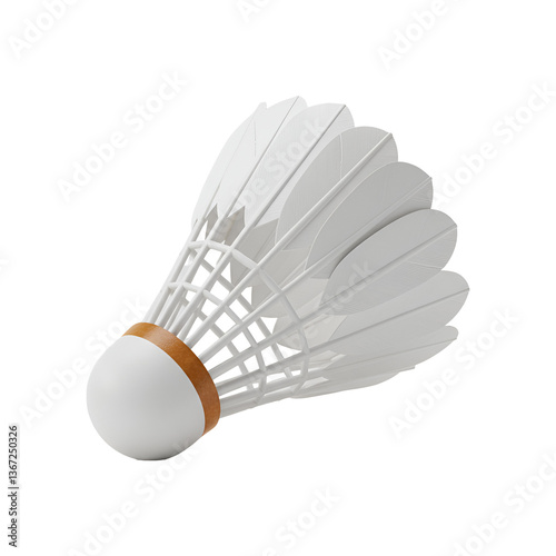 3D White Badminton Shuttlecock Icon with Feather Texture and Cork Base