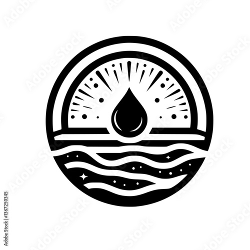 Aqueous Echo: A Minimalist Waterdrop Emblem
