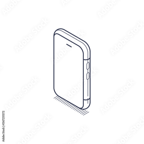 Illustration showcases a smartphone in isometric line art style. Design features a minimal outline highlighting the device's shape and buttons, suitable for use in modern digital projects