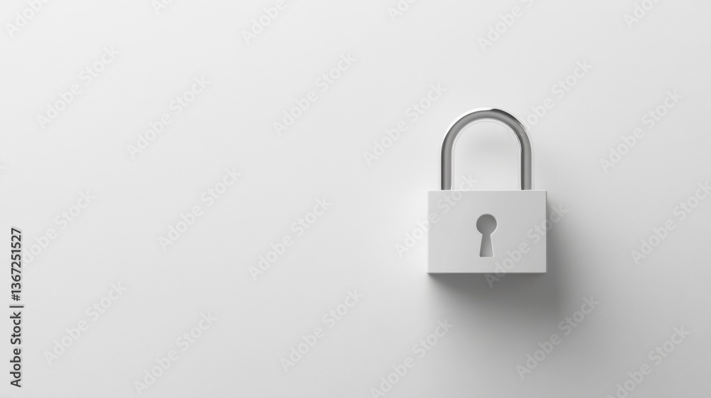 A smooth matte finished padlock floats effortlessly against a clean white background emphasizing security. Soft shadows create a minimalist aesthetic, highlighting the simplicity of protection. A smooth matte finished padlock floats effortlessly against a clean white background emphasizing security. Soft shadows create a minimalist aesthetic, highlighting the simplicity of protection.