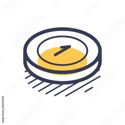 Isometric line icon features a sleek design of a coin, perfect for use in modern infographics, digital presentations, and vector illustrations that require a contemporary touch.
