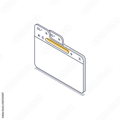 Illustration features an isometric line icon of a web browser window. It shows key elements like navigation buttons and an empty content area, ideal for modern digital design