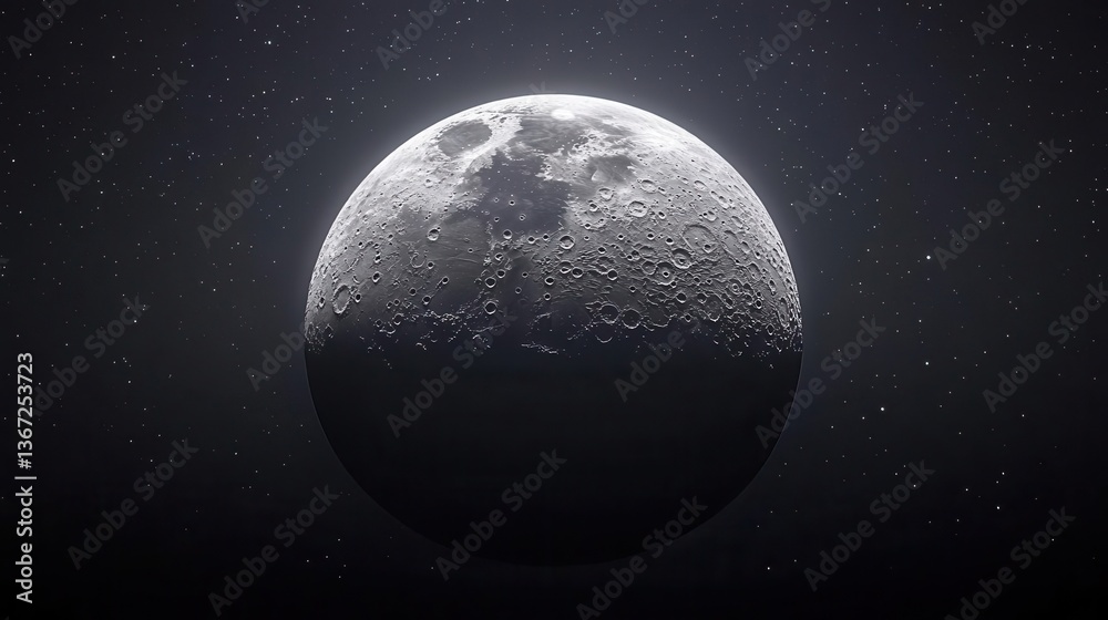 Obraz premium Realistic Full Moon Surrounded by Stars in a Dark Night Sky Creating a Cosmic Atmosphere