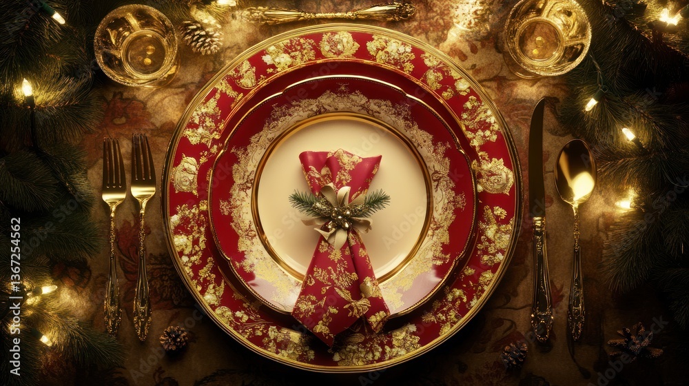 Fototapeta premium Festive Christmas Dinner Table Setting