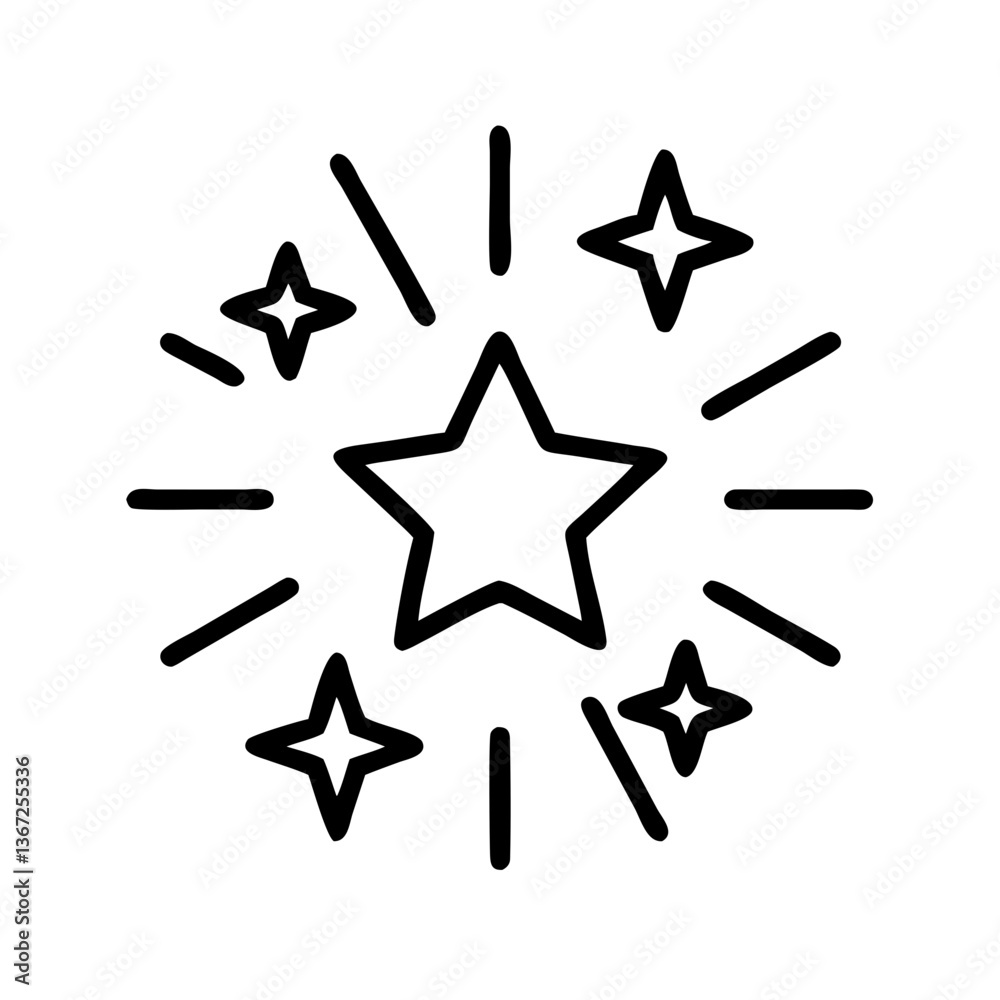 Starburst icon in minimalist style with black outlines Starburst icon in minimalist style with black outlines