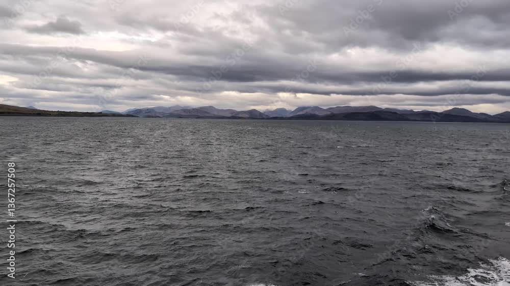 View of ocean aboard Caledonian MacBrayne CalMac passenger and transport ferry from Oban in Argyll and Bute, Scotland UK View of ocean aboard Caledonian MacBrayne CalMac passenger and transport ferry from Oban in Argyll and Bute, Scotland UK