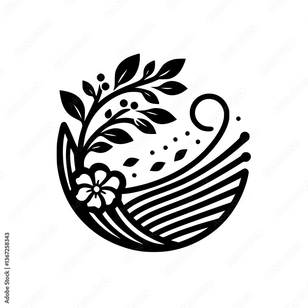 Fototapeta premium Botanical Harmony: A Minimalist Floral Emblem